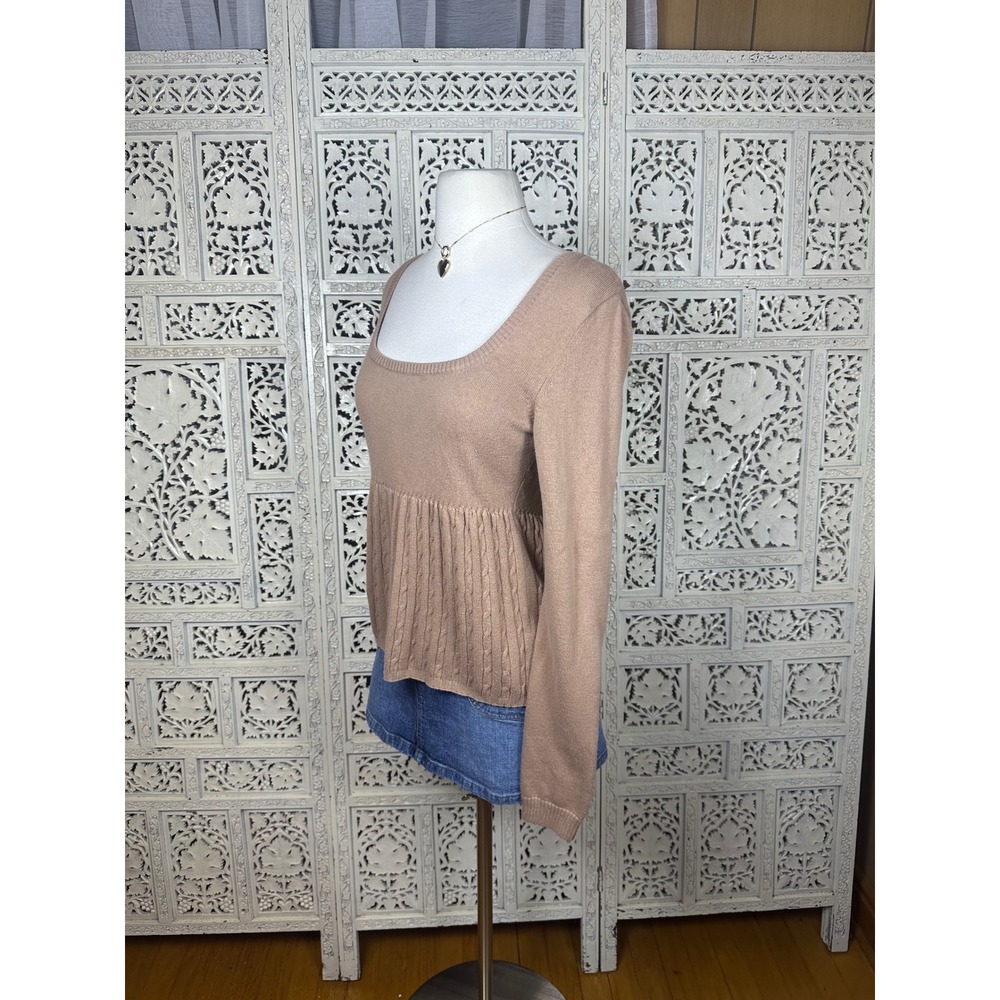 Hollister Y2K Style Tan Cable Knit Long Sleeve Babydoll‎ Sweater Sz Medium - Picture 4 of 7
